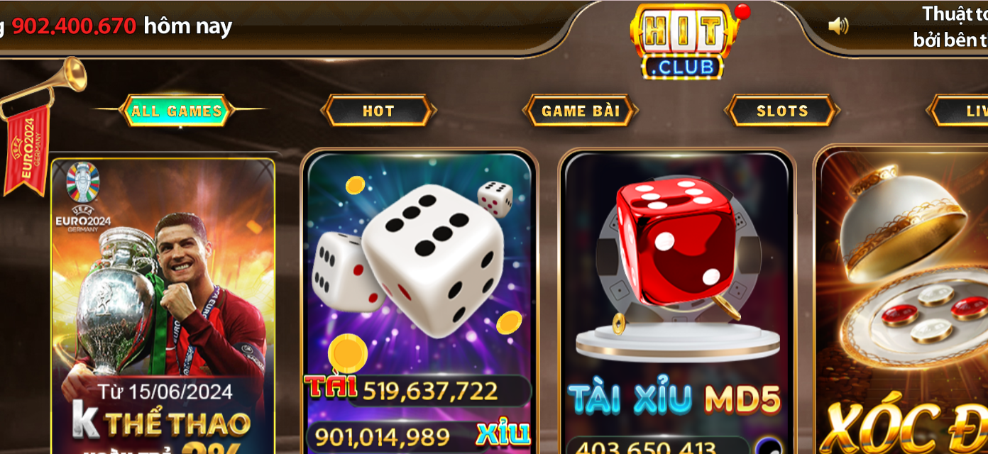 Giao diện cổng game Hit Club